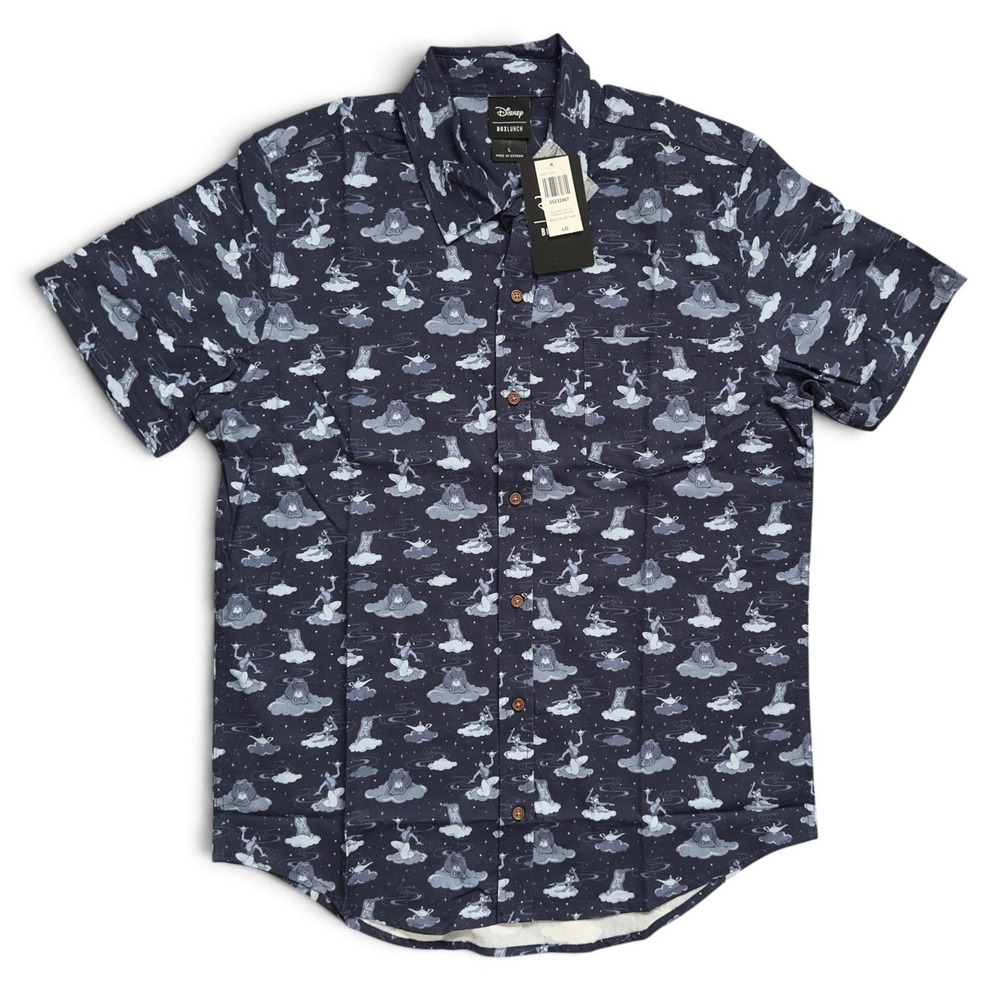 New Disney BoxLunch Aladdin Cave of Wonders Navy Button Up Shirt Men Large L AOP